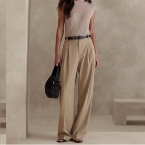 Banana Republic wide leg wool gabardine pleated trousers sz 10